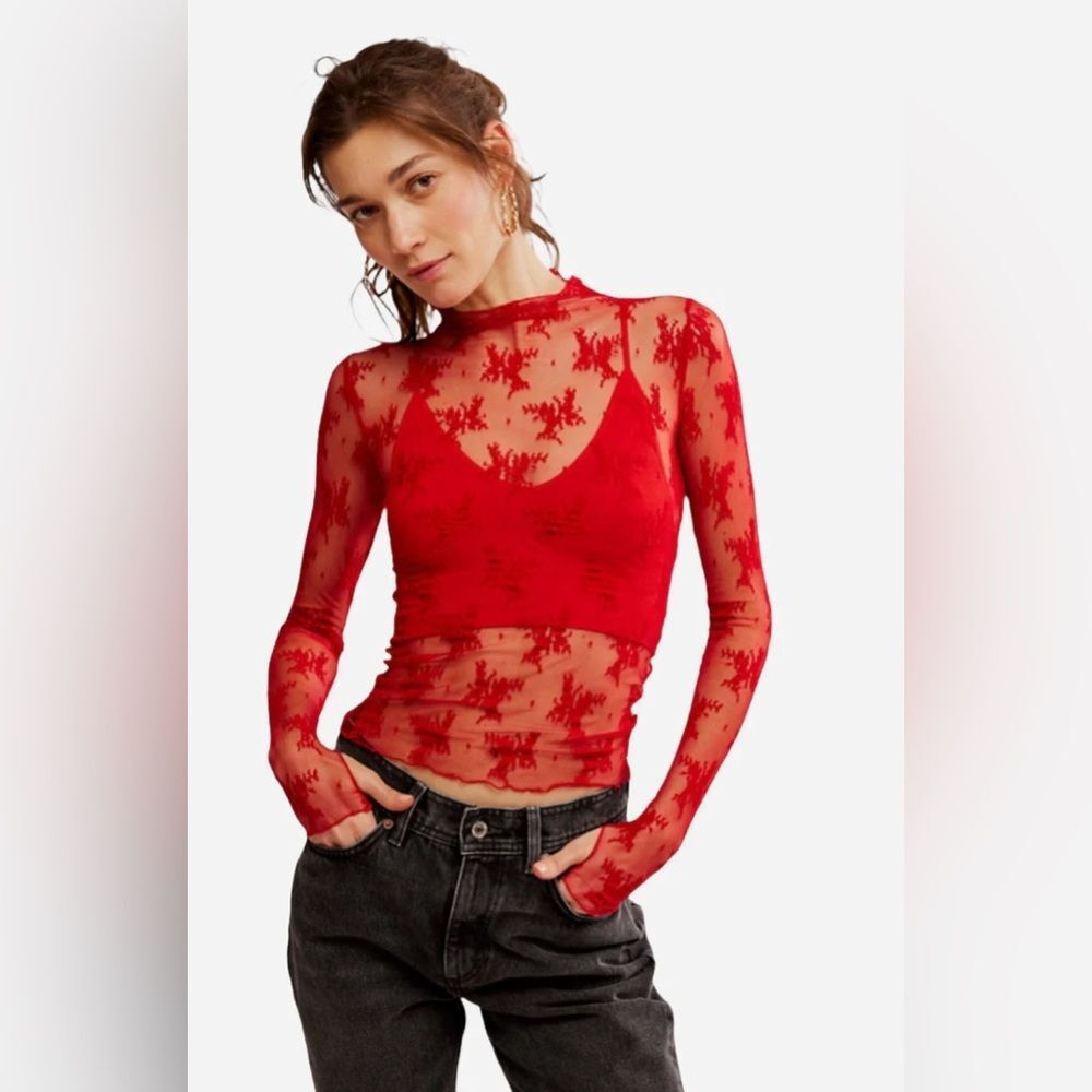 NWT Free People Lady Lux Layering Top in Red Racer